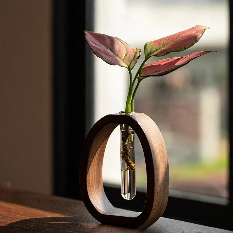 Walnut Wood Flower Stand Mini Water-Cultured Vase
