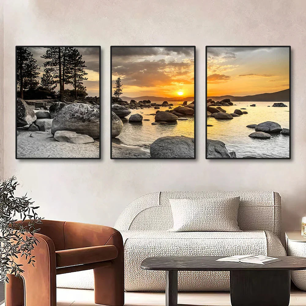 Frameless Canvas Paintings Sunset Sea Beach Art
