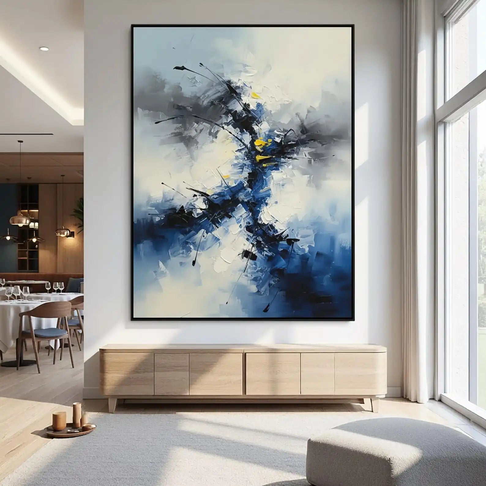 Mhemyo Abstract Blue Yellow Oil Painting on Canvas