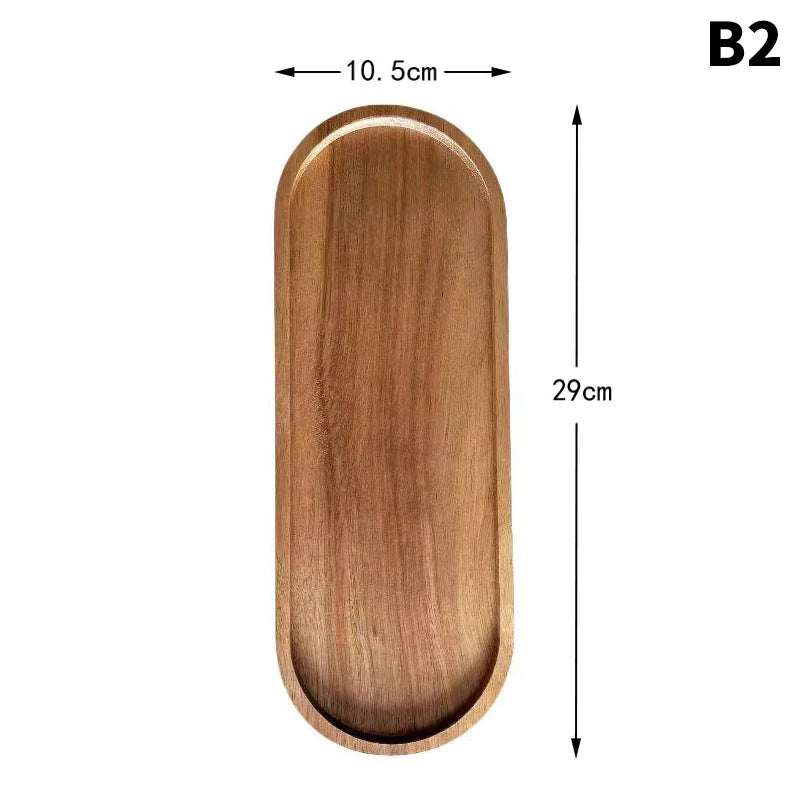 Wooden Food Tray Round Rectangle Snack Plate
