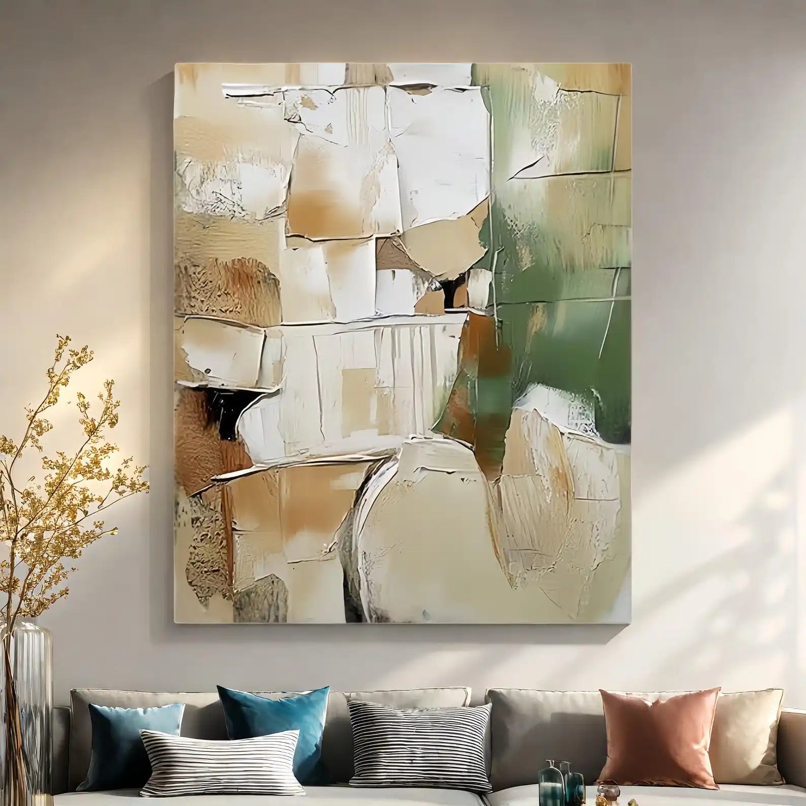 Mhemyo Abstract Blue Yellow Oil Painting on Canvas
