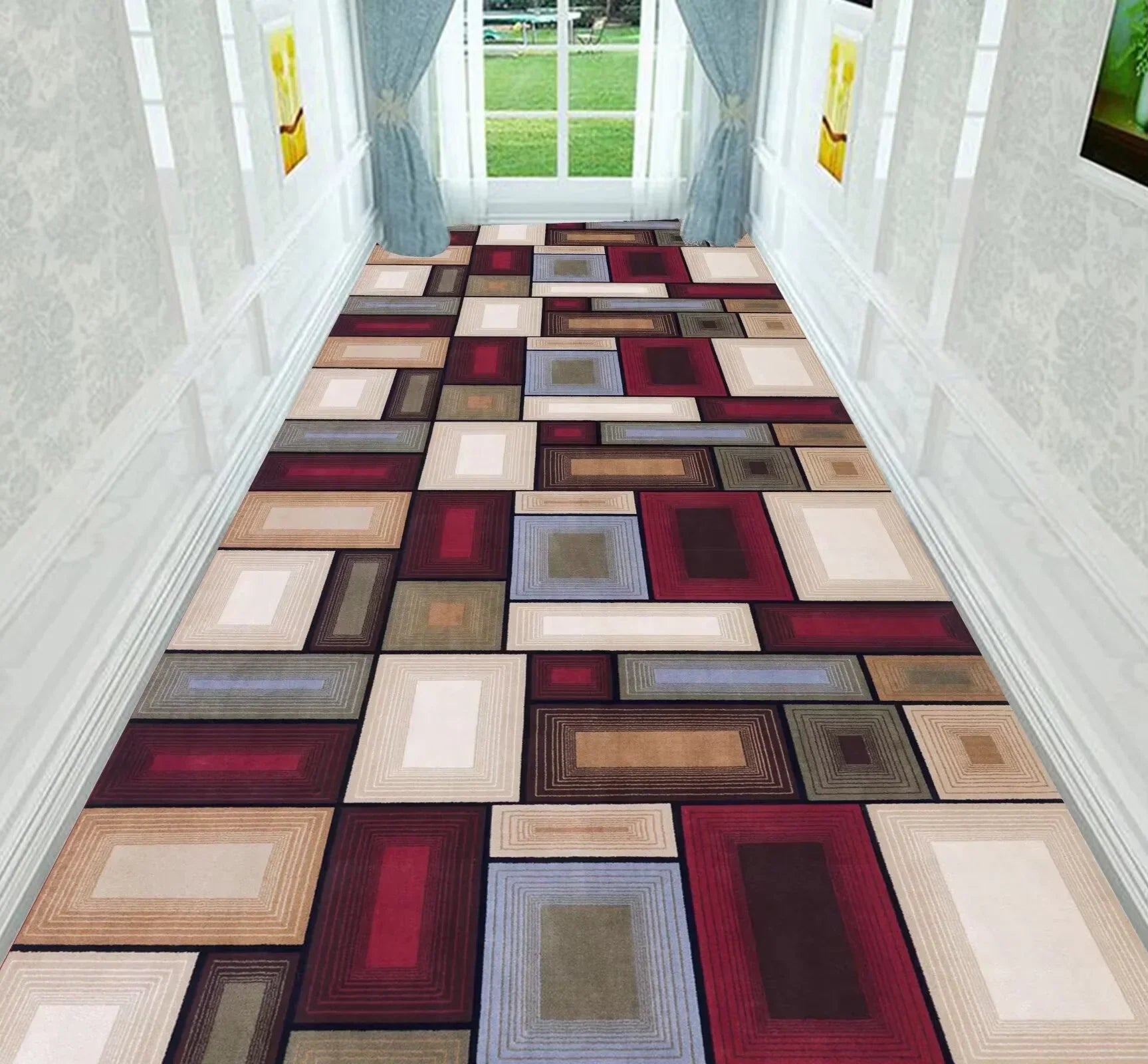 VIKAMA Plaid Kitchen Rug Waterproof Polyester Floor Mat