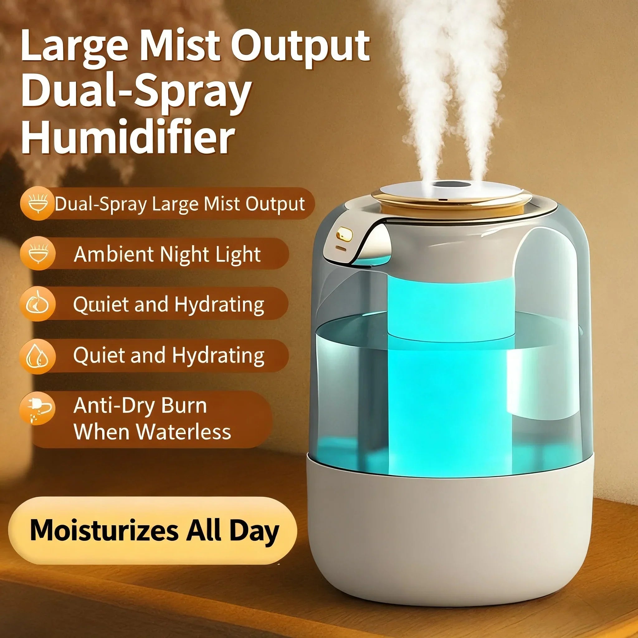 Seavidar Double Spray Humidifier with Ambient Light