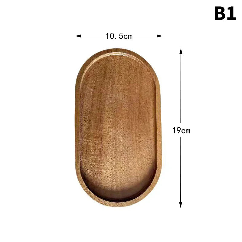 Wooden Food Tray Round Rectangle Snack Plate