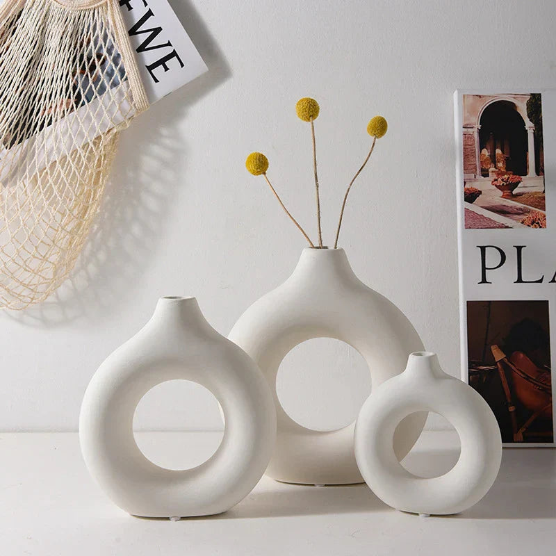Nordic White Plastic Flower Vase for Home Decor
